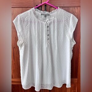 Daniel Rainn Soft White Textured Blouse with Lace